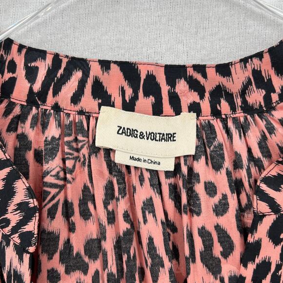 ZADIG AND VOLTAIRE Tink Squeleton Top Womens Small Pink Leopard Logo Long Sleeve - Picture 12 of 16